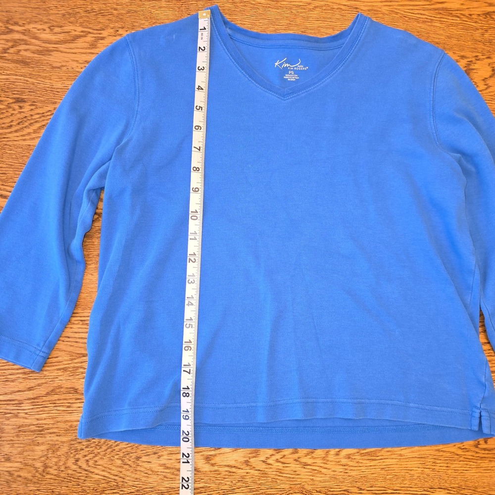 Kim‎ Rogers Petite Small Royal Blue V-Neck 3/4 Sleeve 100% Cotton Knit Top - Picture 5 of 12